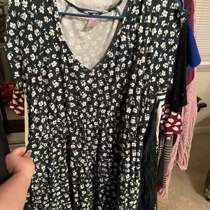 Green & White Cotton Babydoll Dress